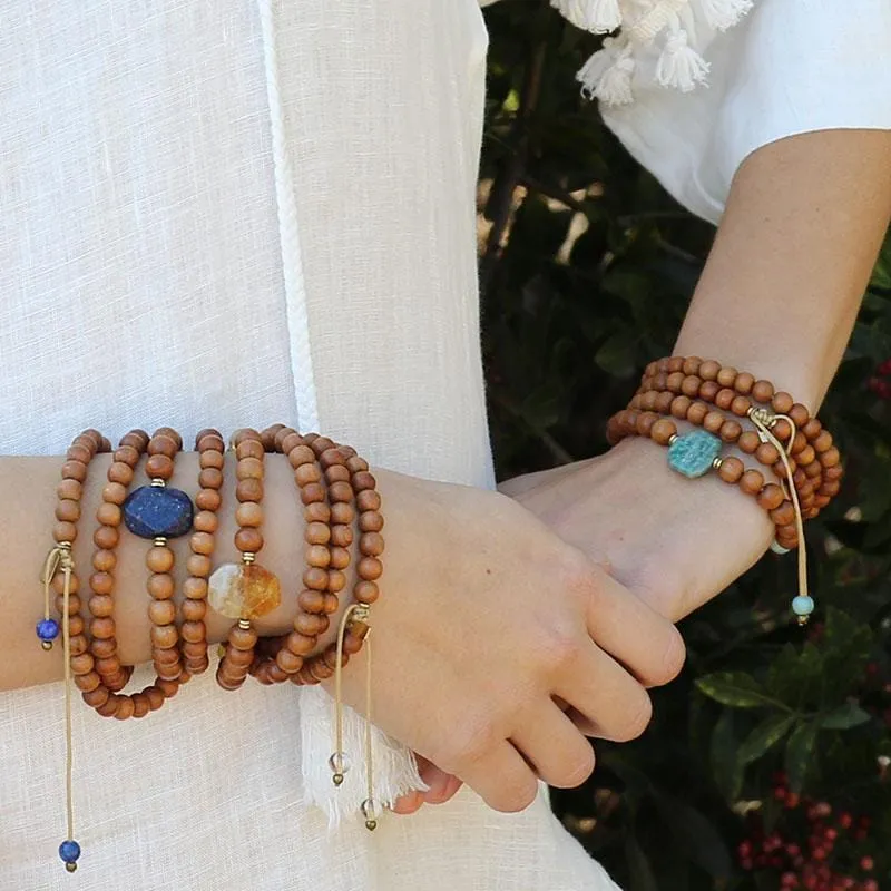 Success Sandalwood and Citrine Mala Necklace