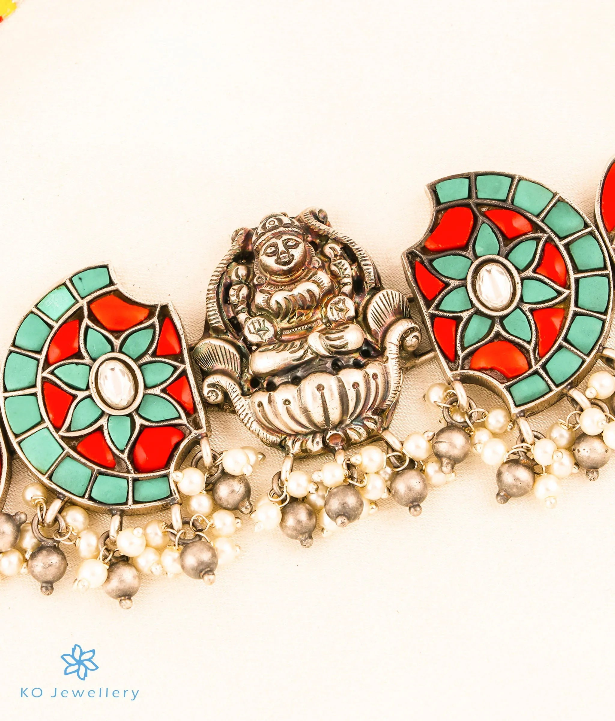 The Bhadrika Silver Lakshmi Choker Necklace & Earrings