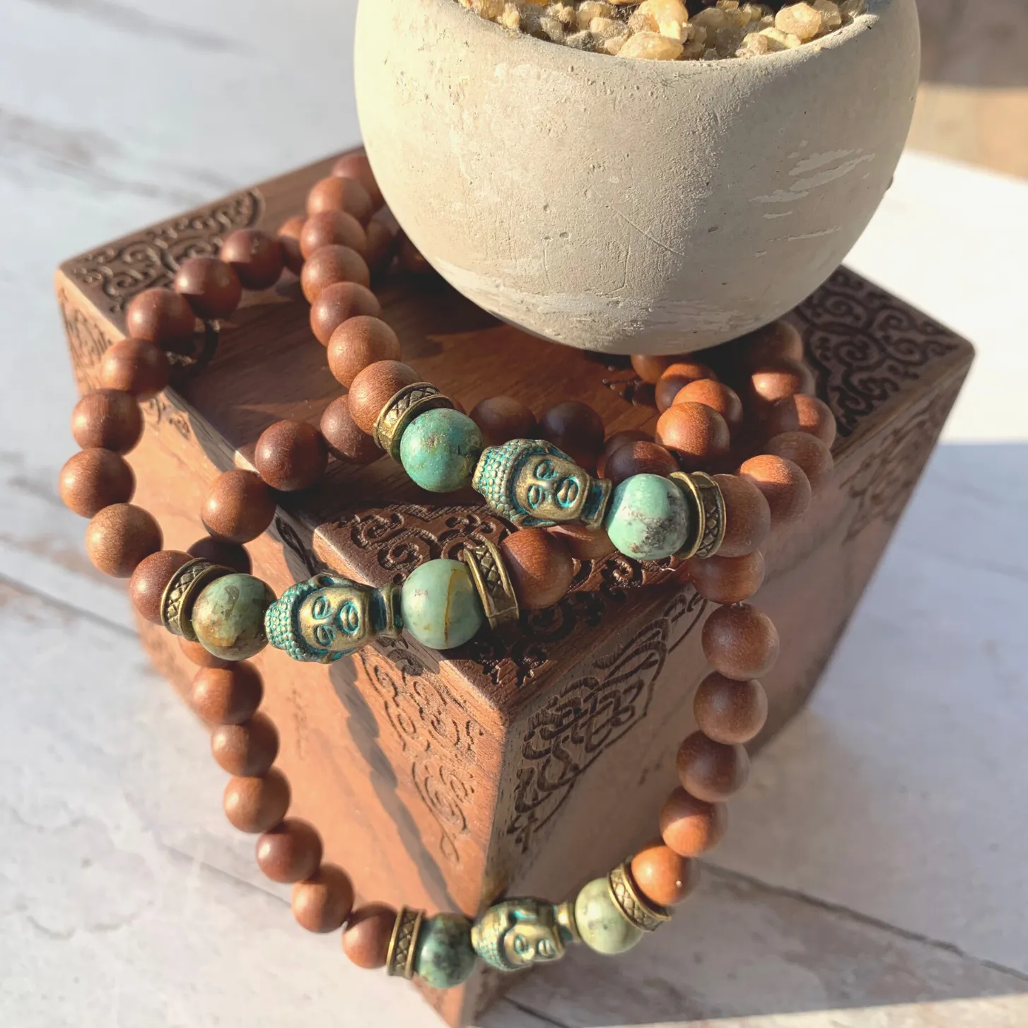 Turquoise & Sandalwood Buddha Gemstone Bracelet