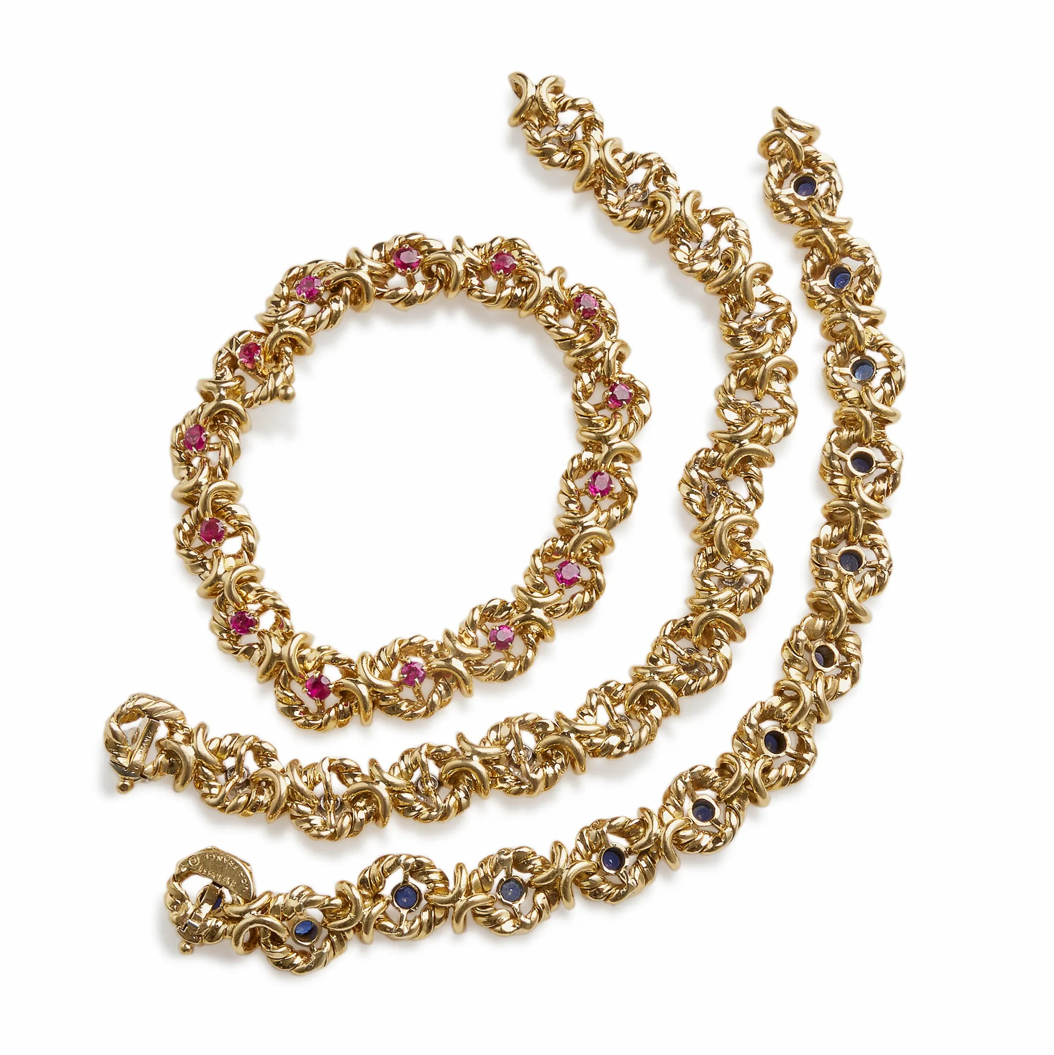Van Cleef & Arpels Set of Three Ruby, Sapphire, and Diamond Bracelets