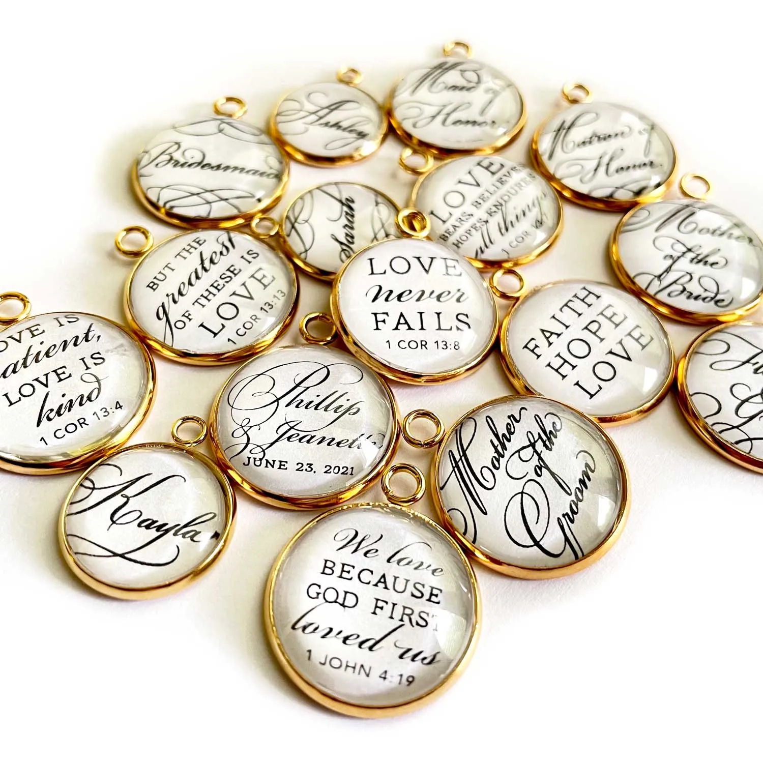 Wedding Bridal Party Charm Set for Jewelry Making, 20mm, Silver, Gold