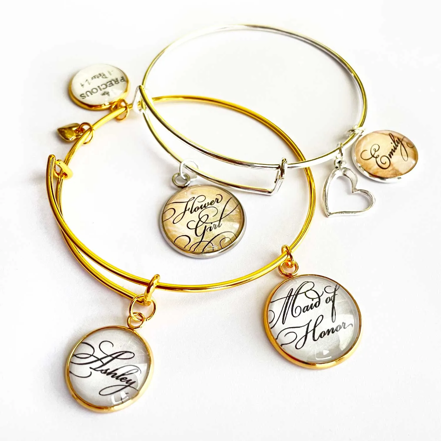 Wedding Bridal Party Charm Set for Jewelry Making, 20mm, Silver, Gold