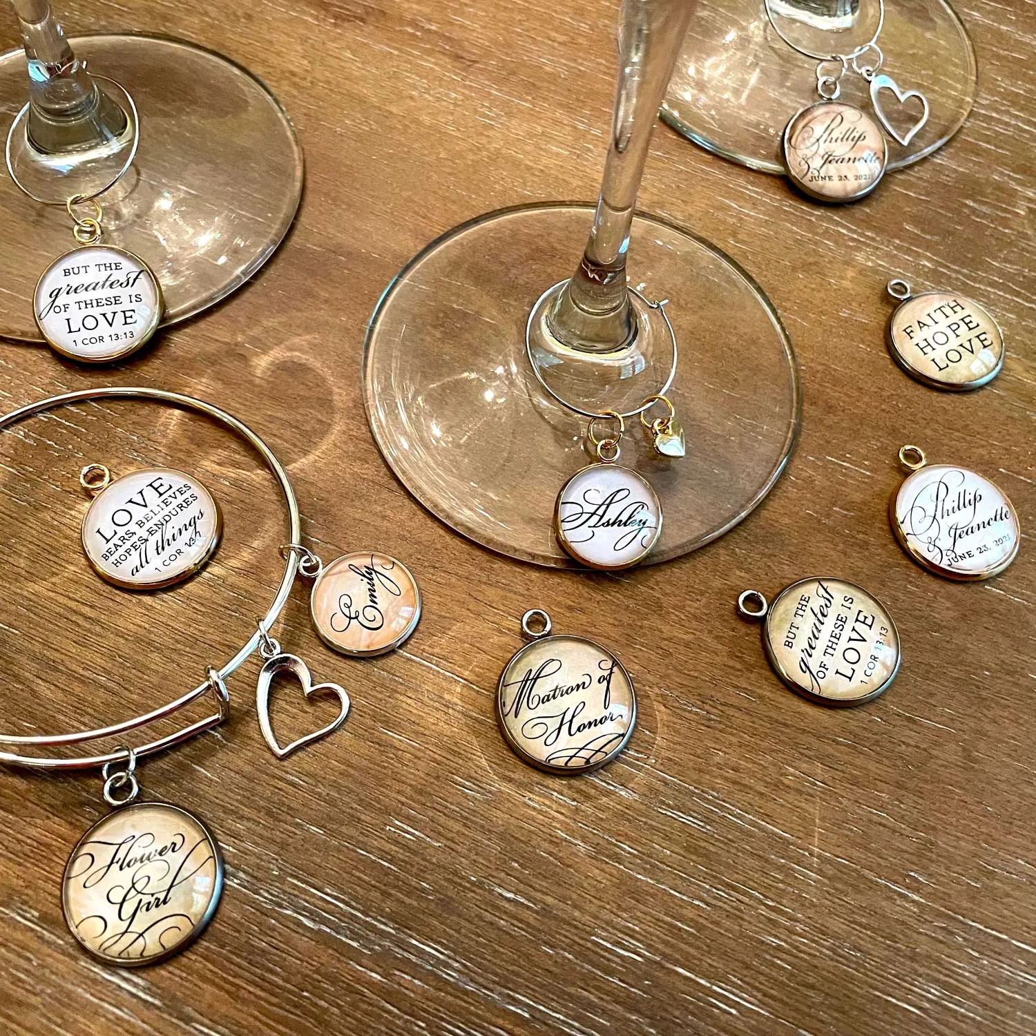 Wedding Bridal Party Charm Set for Jewelry Making, 20mm, Silver, Gold