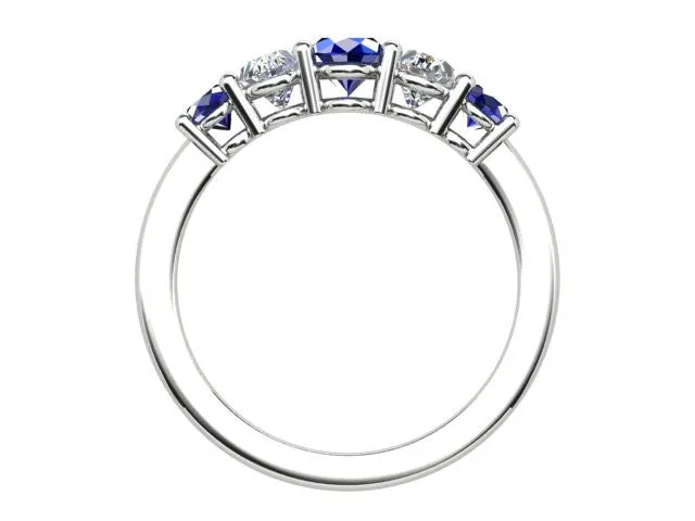 White Gold Ring with Graduating Ceylon Sapphire & Diamonds