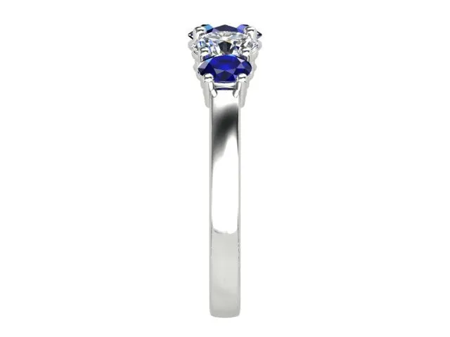 White Gold Ring with Graduating Ceylon Sapphire & Diamonds