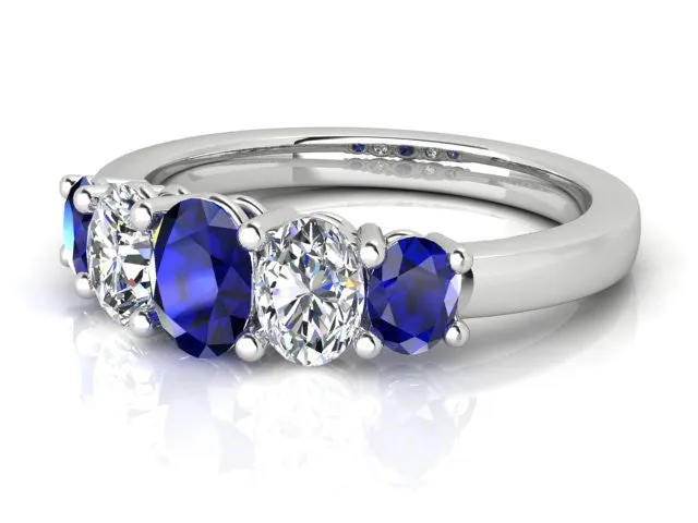 White Gold Ring with Graduating Ceylon Sapphire & Diamonds