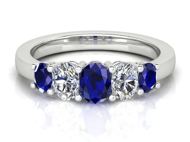 White Gold Ring with Graduating Ceylon Sapphire & Diamonds