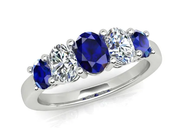 White Gold Ring with Graduating Ceylon Sapphire & Diamonds